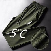 Men's Hollow Out Ice Silk Pants Mesh Breathable Casual Thin Quick Dry Pant Loose Elastic Beam Feet Pants Sports Fitness Trousers