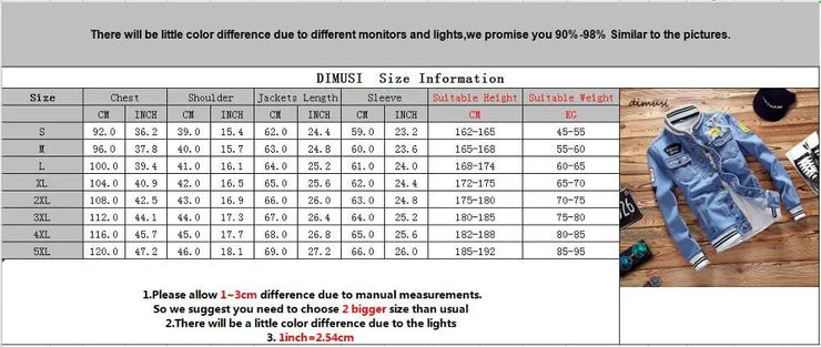 DIMUSI Men's Denim Jackets Fashion Male Trendy Ripped Denim Bomber Coats Mens Casual Windbreaker Cowboy Jeans Jackets Clothing