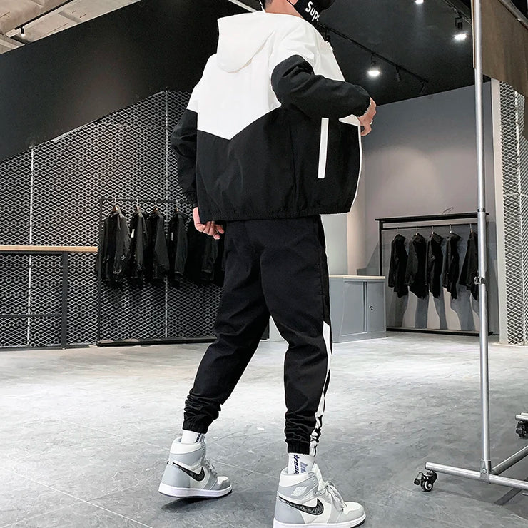 2025 Men Tracksuit Casual Joggers Hooded Sportswear Jackets And Pants 2 Piece Sets Hip Hop Running Sports Suit