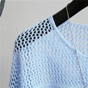 Spring and Summer New Ice Silk Knitted Vest Top Hollow Out Thin Bottoming Sling Streetwear Womens Clothing White Shirt 13686