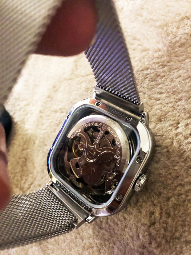 Forsining Men Mechanical Watches Automatic Self-Wind Golden Transparent Fashion Mesh Steel Wristwatch Skeleton Man Male Hot Hour
