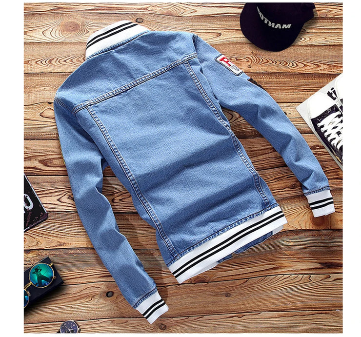 DIMUSI Men's Denim Jackets Fashion Male Trendy Ripped Denim Bomber Coats Mens Casual Windbreaker Cowboy Jeans Jackets Clothing