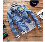 DIMUSI Men's Denim Jackets Fashion Male Trendy Ripped Denim Bomber Coats Mens Casual Windbreaker Cowboy Jeans Jackets Clothing