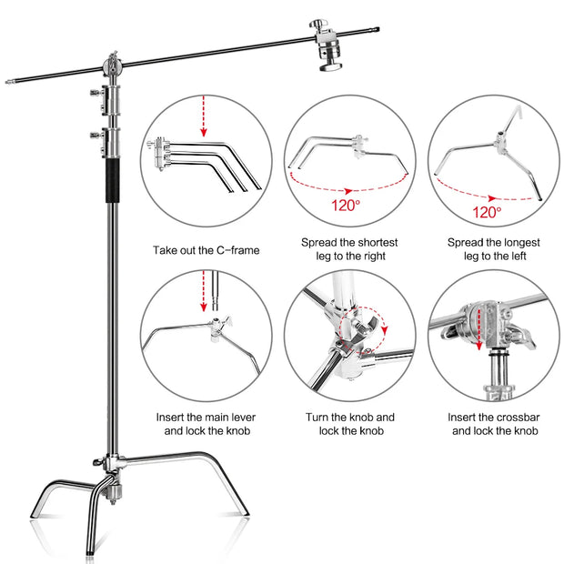2.6M/8.5FT Stainless Steel Century Foldable Light Stand Tripod
