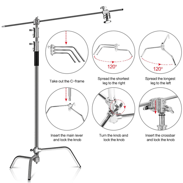 2.6M/8.5FT Stainless Steel Century Foldable Light Stand Tripod