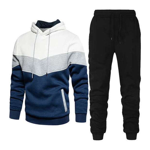 Men's Sets, Sportswear, Fashion and Leisure Spring and Fall Models, Splicing Hooded Sweater Pants Two-piece Set, Men's Sets