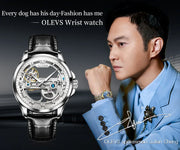 OLEVS 6661 Fully Hollow Automatic Man Watch Fashion Leather Strap Waterproof Luminous Hand Clock Men's Mechanical Wristwatches