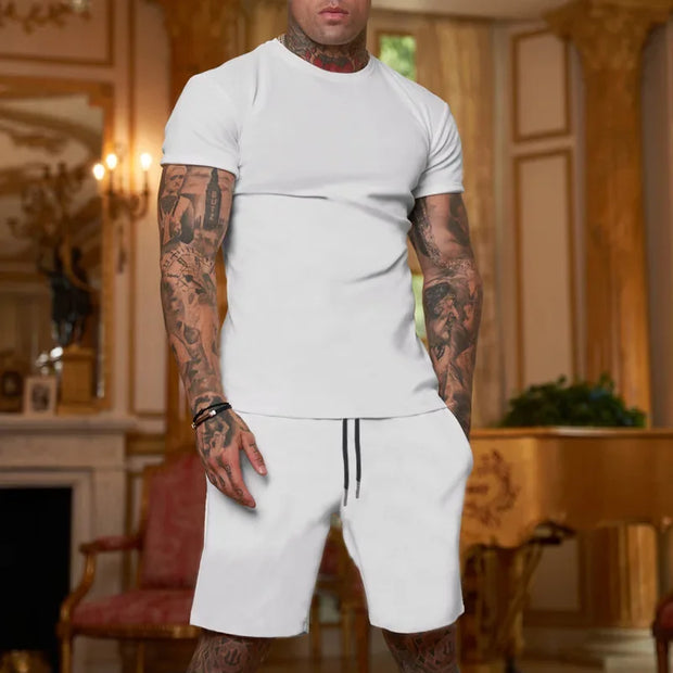 Summer men's Clothing Two Pieces Sets Mens Casual Tracksuit Men Print short sleeve Sets mens t-shirt+shorts Fitness Sportswear