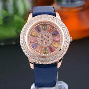 Korean Ladies Watch Colorful Rhinestones Dashi Dial Quartz Watch Casual Leather Ladies Clock Gift Relogio Feminino