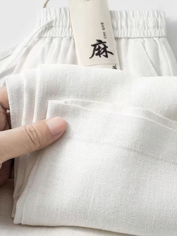 Straight Casual Cotton Linen Pants Men Wide Leg Lightweight Baggy Cotton Sweatpants Male Walking  Jogger Trousers Work