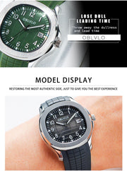 OBLVLO Trend Luxury Rose Gold Diamond Date Mechanical Automatic Watches For Men Blue Silicone Strap Waterproof Sport Watch FM-SL