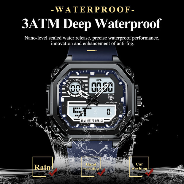 New Waterproof Luminous Week Date Square Wristwatch