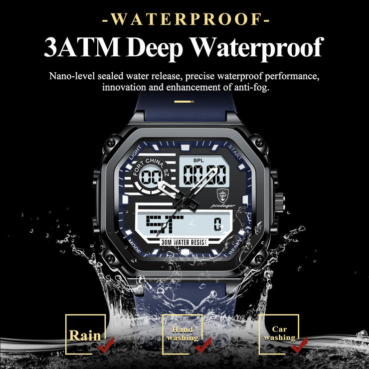 New Waterproof Luminous Week Date Square Wristwatch