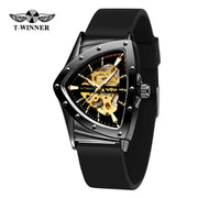 Winner Military Triangle Steel Skeleton Automatic Movement Man Watch Sports Mechanical Watches Luxury Waterproof Silicone Strap