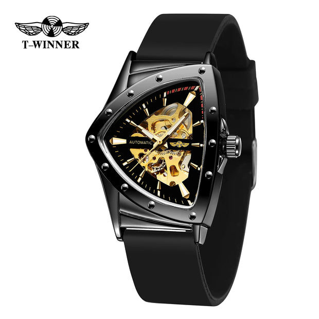 Winner Military Triangle Steel Skeleton Automatic Movement Man Watch Sports Mechanical Watches Luxury Waterproof Silicone Strap