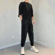 Men's Pants Set Work Wear Jogging Plain Running No Logo Male T Shirt Trousers Sets Sweatpants Jogger Two-piece Essential Elastic