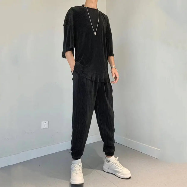 Men's Pants Set Work Wear Jogging Plain Running No Logo Male T Shirt Trousers Sets Sweatpants Jogger Two-piece Essential Elastic