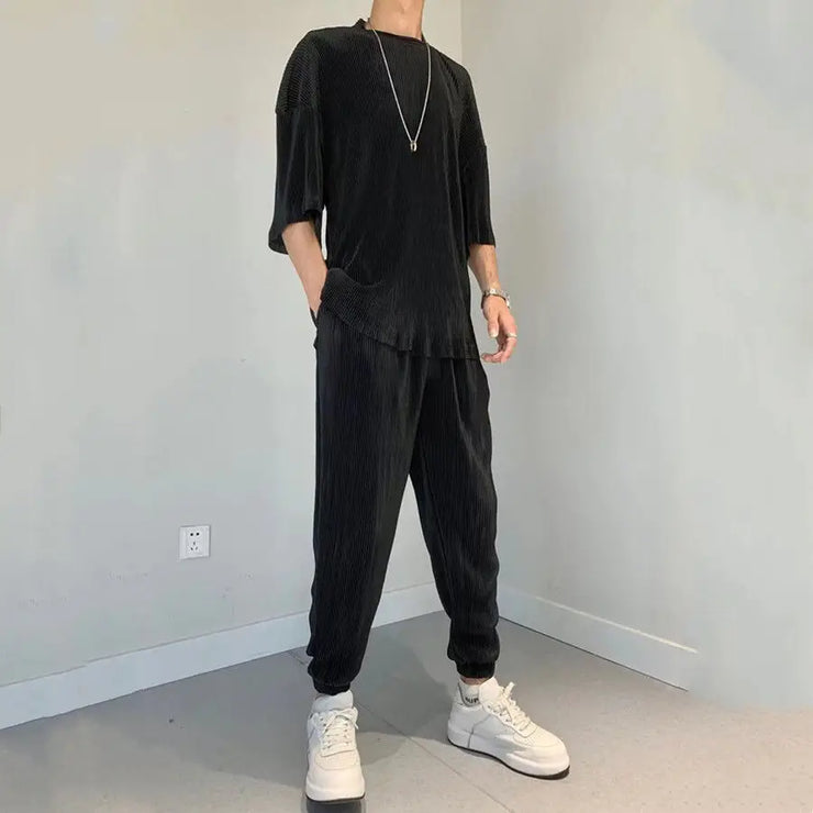 Men's Pants Set Work Wear Jogging Plain Running No Logo Male T Shirt Trousers Sets Sweatpants Jogger Two-piece Essential Elastic