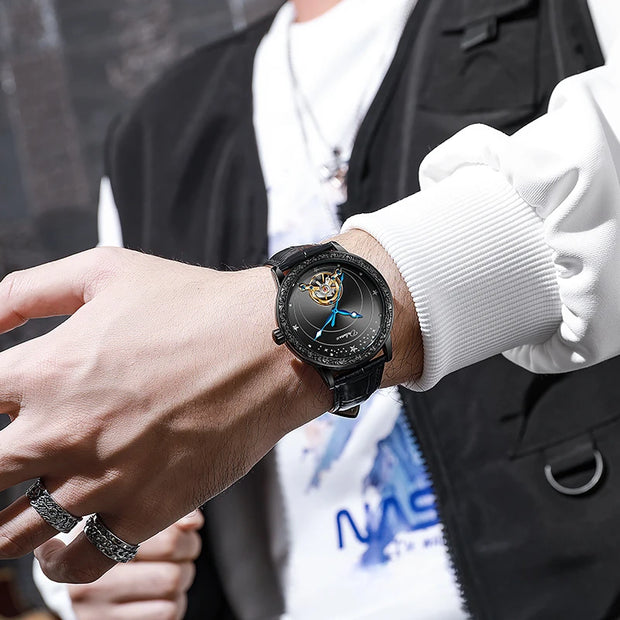 Hollow Tourbillon Automatic Watch for Men Simple Style Luminous Dial Waterproof Mechanical Mens Watches Luxury Reloj Hombre New
