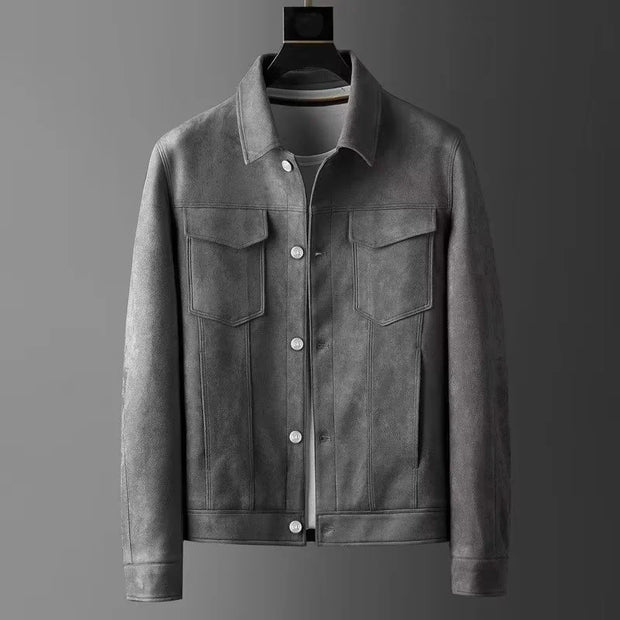 New Spring Autumn Casual Jackets Men Turn Down Collar Slim Fit England Style Deerskin Fleece Jacket Male Vintage Outwear Coats