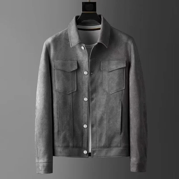 New Spring Autumn Casual Jackets Men Turn Down Collar Slim Fit England Style Deerskin Fleece Jacket Male Vintage Outwear Coats