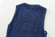 TRAF 2024 Women's Short Vest Autumn Fashion Blue Denim Vest Top Lady Casual Cropped Sleeveless Jacket Streetwear New Waistcoats