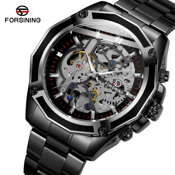 2024 Stainless Steel Skeleton Mechanical Watch Male Automatic Movement Man Wrist Watches Waterproof High End Luxury reloj hombre