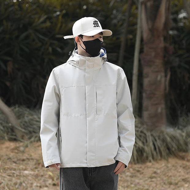 Men Outdoor Hiking Camp Waterproof Windproof Outerwear Spring Fall Lightweight Tops Fashion Casual Daily Coat Hooded Rain Jacket