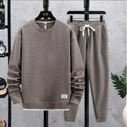 Summer Men's Waffle Sets Casual T-Shirt And Pants Set Male Sports Suit 2 Priece Set Solid Color Tracksuit Loose Suits Size 3XL