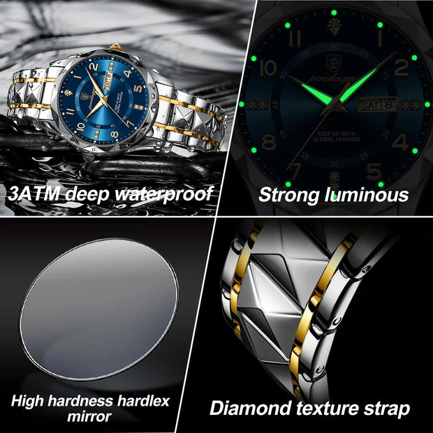 Men Quartz Waterproof Date Week Luminous Wristwatch