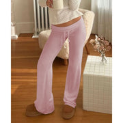 Cuteandpsycho Casual Solid Basic Pants Y2K Chic Floor Length Bottoms Vintage Aesthetic Mid Waist Drawstring Straight Trousers