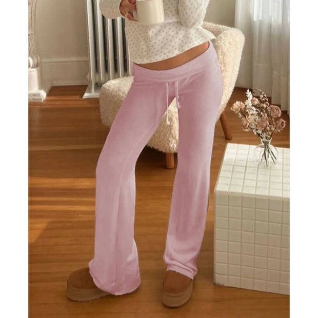 Cuteandpsycho Casual Solid Basic Pants Y2K Chic Floor Length Bottoms Vintage Aesthetic Mid Waist Drawstring Straight Trousers