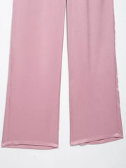 Women High Waist Pants Set Spring 2 Piece Double-Breasted Satin Blazers Two Piece Lace Up Creased-Effect Trousers Women Outfit