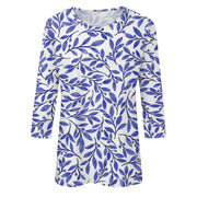2024 Women Summer Tops Comfortable T Shirt Fashion Flower Print Round Neck 3/4 Sleeve Tops Soft Versatile Pullover Ropa De Mujer