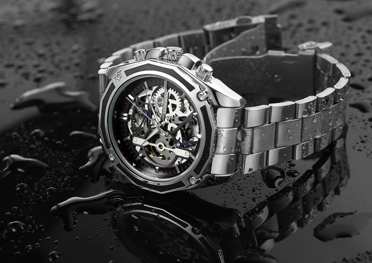 2024 Stainless Steel Skeleton Mechanical Watch Male Automatic Movement Man Wrist Watches Waterproof High End Luxury reloj hombre
