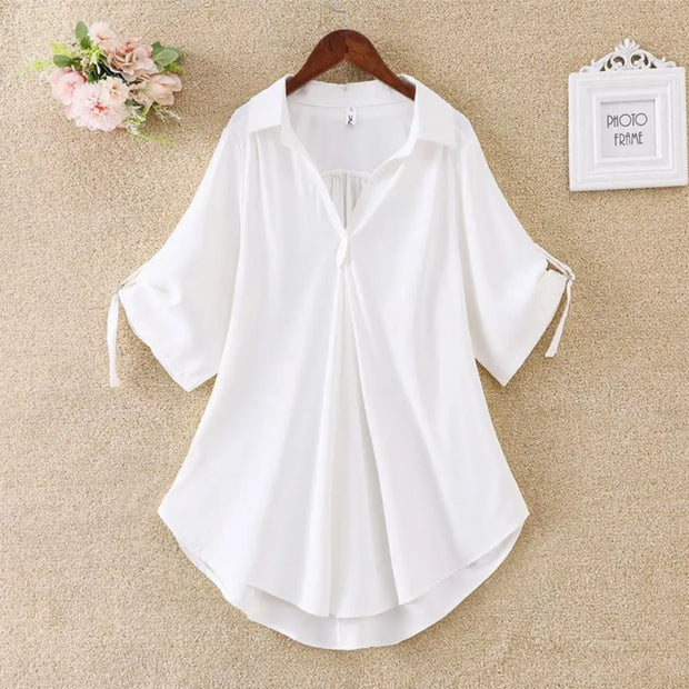 Chic Plus Size Tops For Women Summer Tunic 2023 Fashion Solid Casual Blouse Women White Ladies Top Loose Shirts camisa mujer