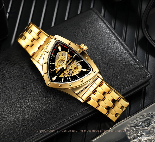 Winner Military Triangle Steel Skeleton Automatic Movement Man Watch Sports Mechanical Watches Luxury Waterproof Silicone Strap