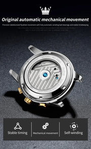 OLEVS 9965 Mens Watch Classic Hollow Out Automatic Mechanical Watch Original Movement Waterproof Luminous Calendar Year Moon