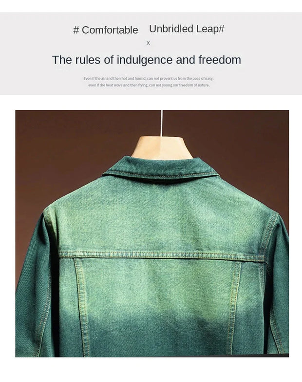 Fashion high-end American casual MEN'S denim jacket High Street trendy brand retro loose large-sized washing workwear top
