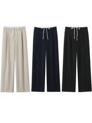 Willshela Women Fashion Solid Lace Up Side Zipper Straight Pants Vintage High Elastic Waist Female Chic Lady Trousers