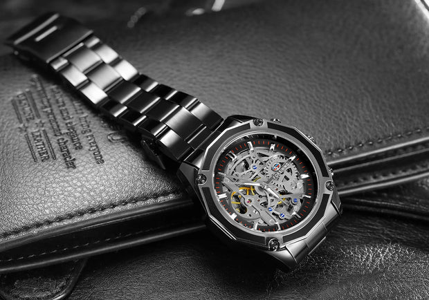 2024 Stainless Steel Skeleton Mechanical Watch Male Automatic Movement Man Wrist Watches Waterproof High End Luxury reloj hombre
