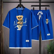 2025 Summer Men's trendy and fashionable high-end Waffle suits, casual T-shirt and shorts sets, men's sportswear sets, solid-col