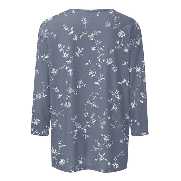 2024 Women Summer Tops Comfortable T Shirt Fashion Flower Print Round Neck 3/4 Sleeve Tops Soft Versatile Pullover Ropa De Mujer