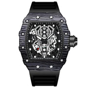 BINBOND Brand Men Watch Domineering Barrel Watch Curved Mirror Hollow Surface Sports Men Watch Silicone Quartz Wristwatch B8577