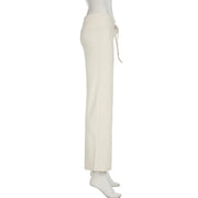 Cuteandpsycho Casual Solid Basic Pants Y2K Chic Floor Length Bottoms Vintage Aesthetic Mid Waist Drawstring Straight Trousers