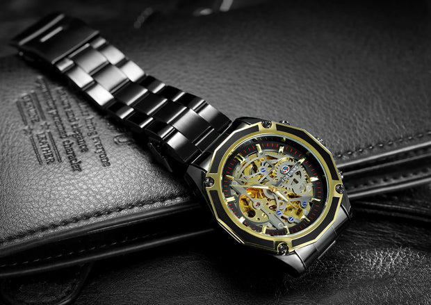 2024 Stainless Steel Skeleton Mechanical Watch Male Automatic Movement Man Wrist Watches Waterproof High End Luxury reloj hombre