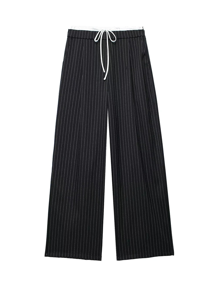 Willshela Women Fashion Solid Lace Up Side Zipper Straight Pants Vintage High Elastic Waist Female Chic Lady Trousers