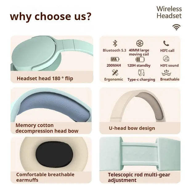 9D Surround Sound Wireless Bluetooth Headphones