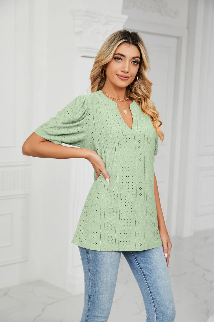Womens Tops V Neck Ruffle Sleeve Blouses Short Sleeve Casual Tops T-Shirts for Women Autumn Winter