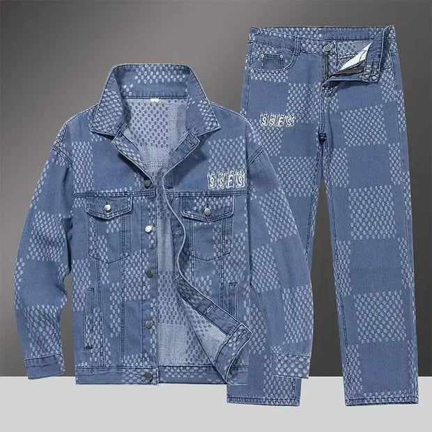 Spring Autumn Denim Clothing Set For Men Stylish Jacket Jeans 2-piece Set Working Class Style Bold Fashion Statement